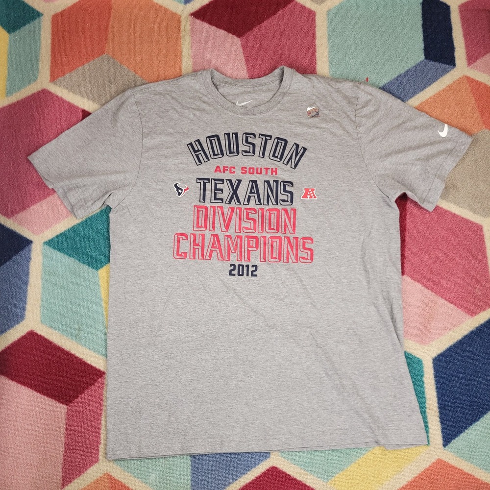 Nike Houston Texans 2012 Division Champions Shirt Mens XL Gray AFC South NFL Tee